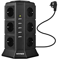 Los mejores  - HOVNEE Regleta Vertical Enchufes de 12 Tomas Corrientes y 5 Rápida USB Tomas- Alargadora Cable de 2m con Protección y…